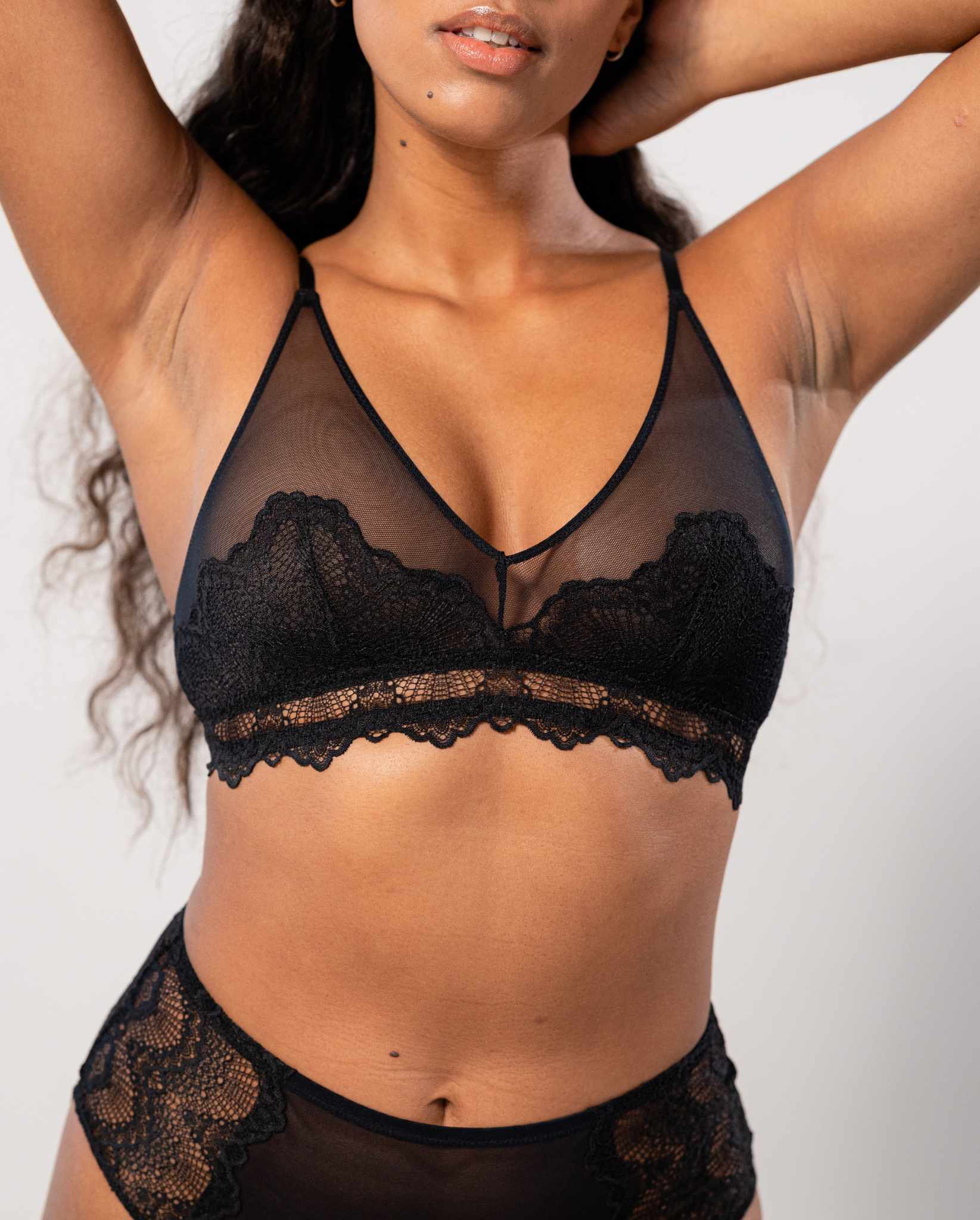 Lace and Mesh Bralette - Black