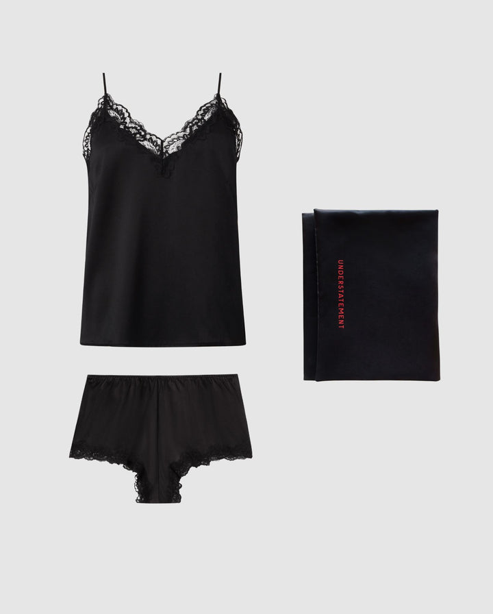 Minimalist Black Silk Lace Sleepwear Set