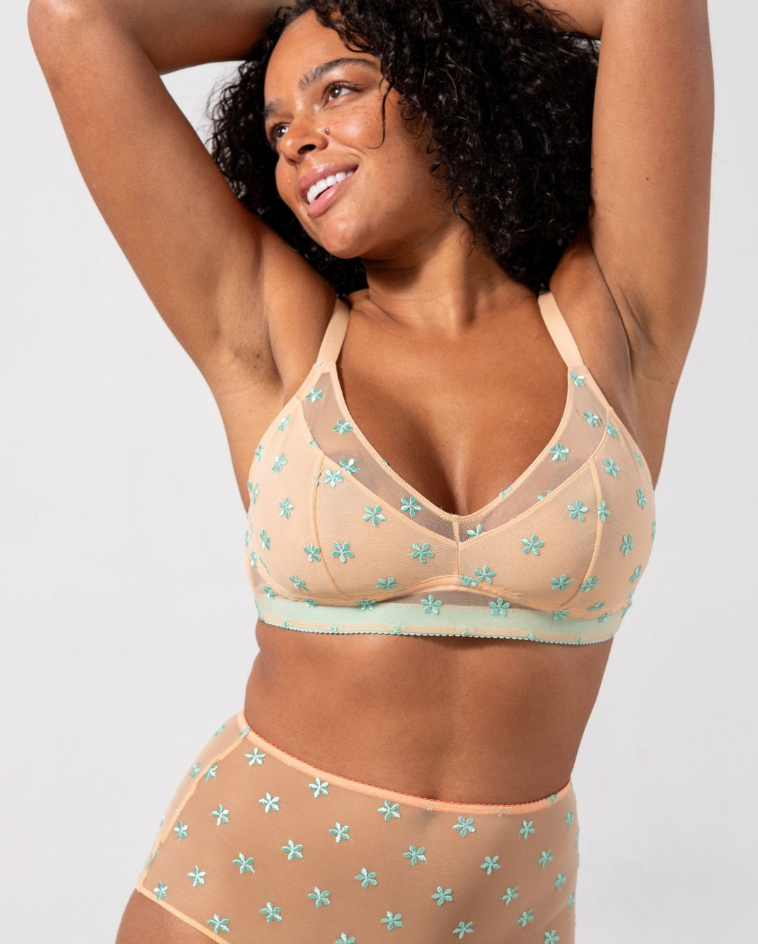 Mesh Support Bra Peach/Turquoise