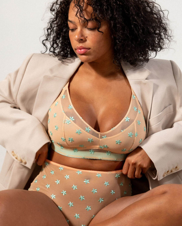 Mesh Support Bra Peach/Turquoise