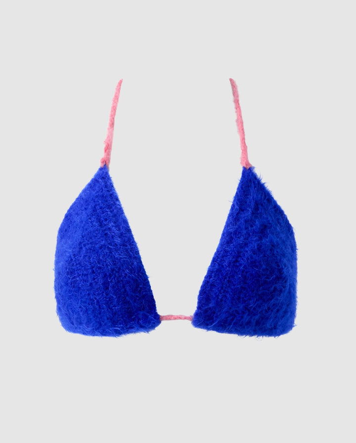 Knitted Triangle Bralette Electric Blue/Candy Pink