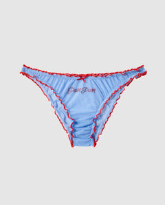 Mesh Ruffle Bikini Briefs Light Blue/Fiery Red