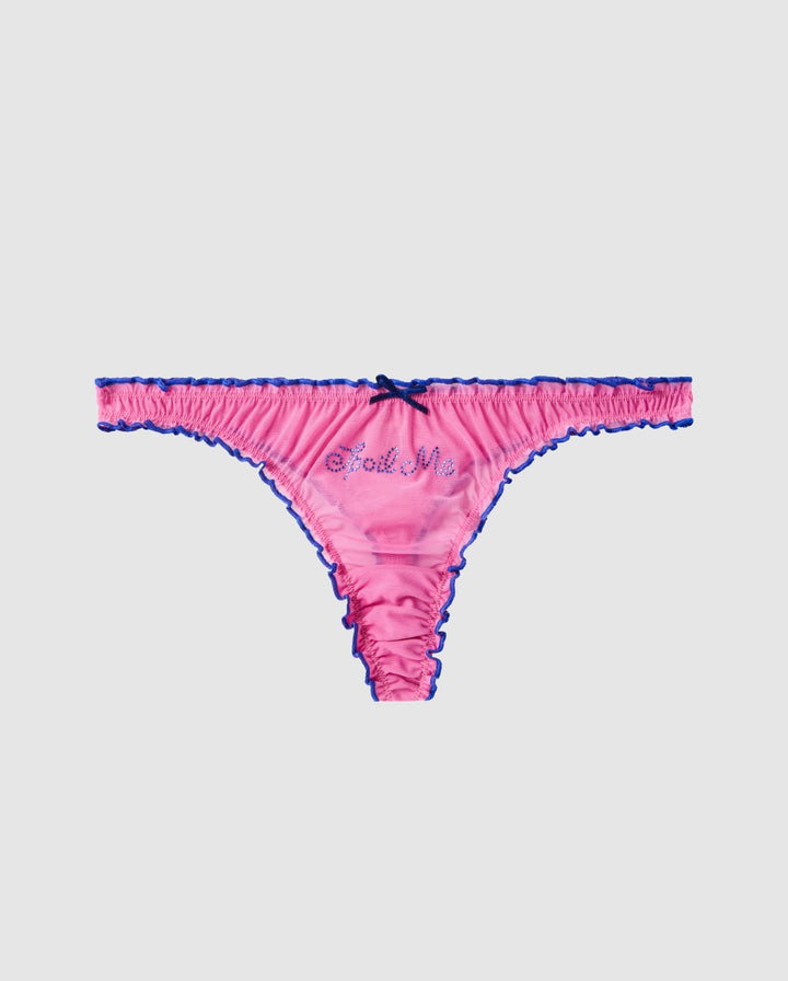 Mesh Ruffle Thong Candy Pink/Electric Blue