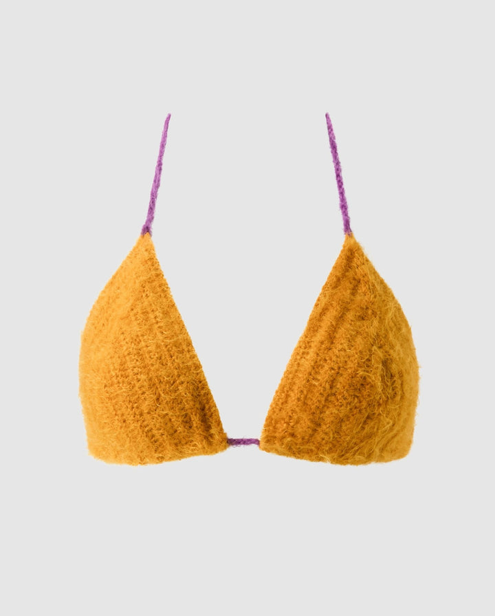 Knitted Triangle Bralette Mustard/Electric Lilac