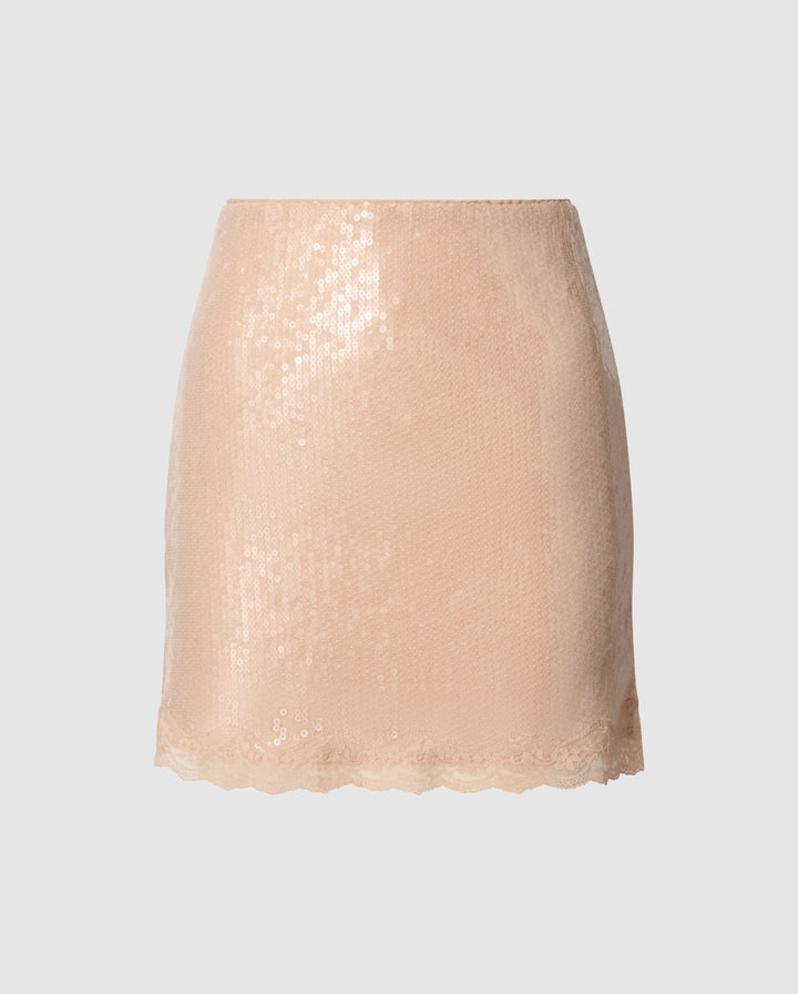 Sequin Mesh Skirt Nude