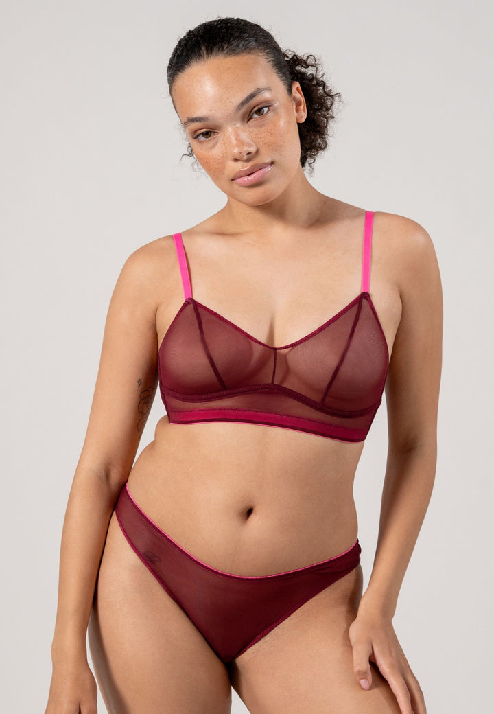 Mesh Balconette Burgundy/Neon Pink