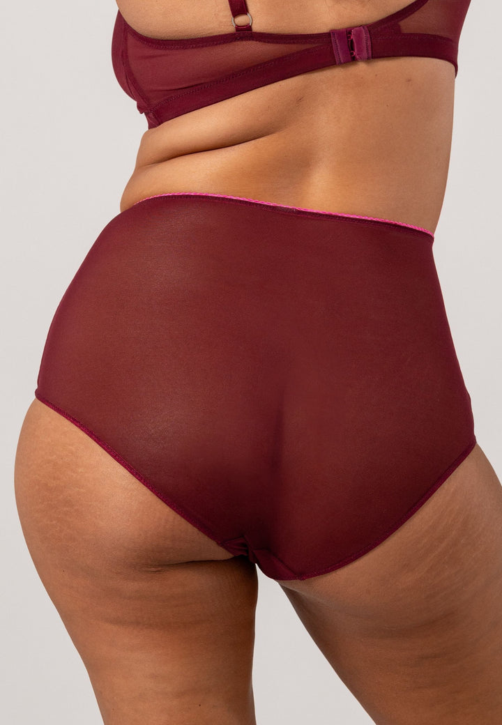 Mesh Highwaist Briefs Burgundy/Neon Pink