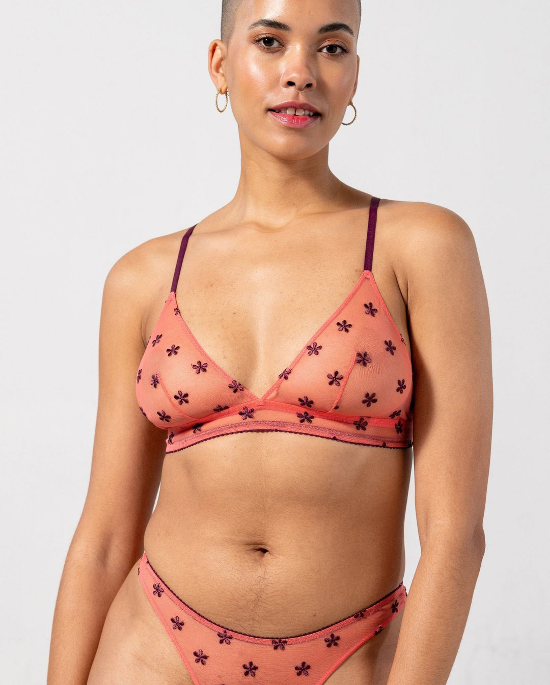 Mesh Triangle Bralette Coral/Cherry