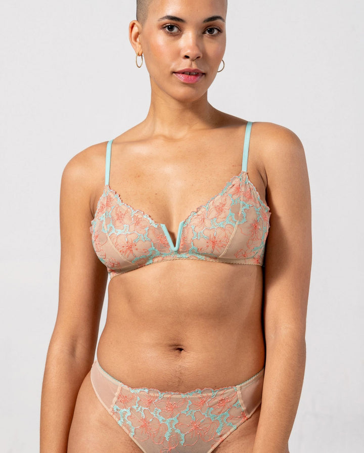 Mesh V-Balconette Warm Nude/Coral/Turquoise