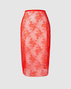 Lace Midi Skirt Fiery Red