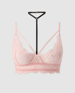 Lace Strappy Triangle Bralette Powder Pink