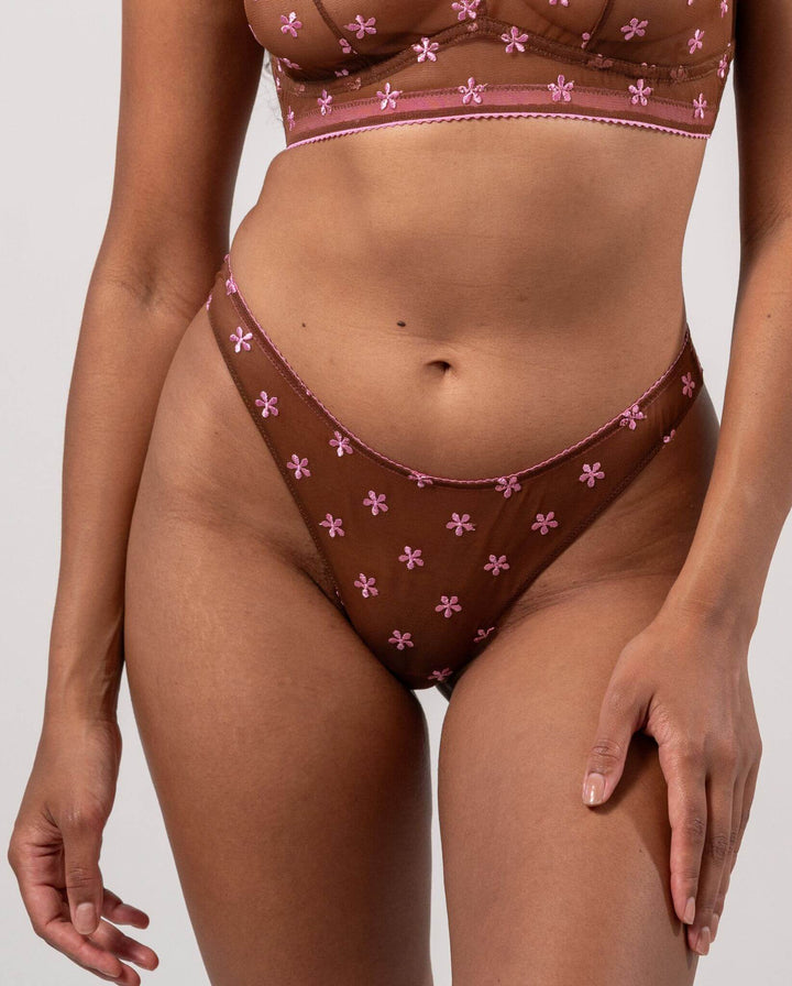 Mesh Thong Mocha/Candy Pink