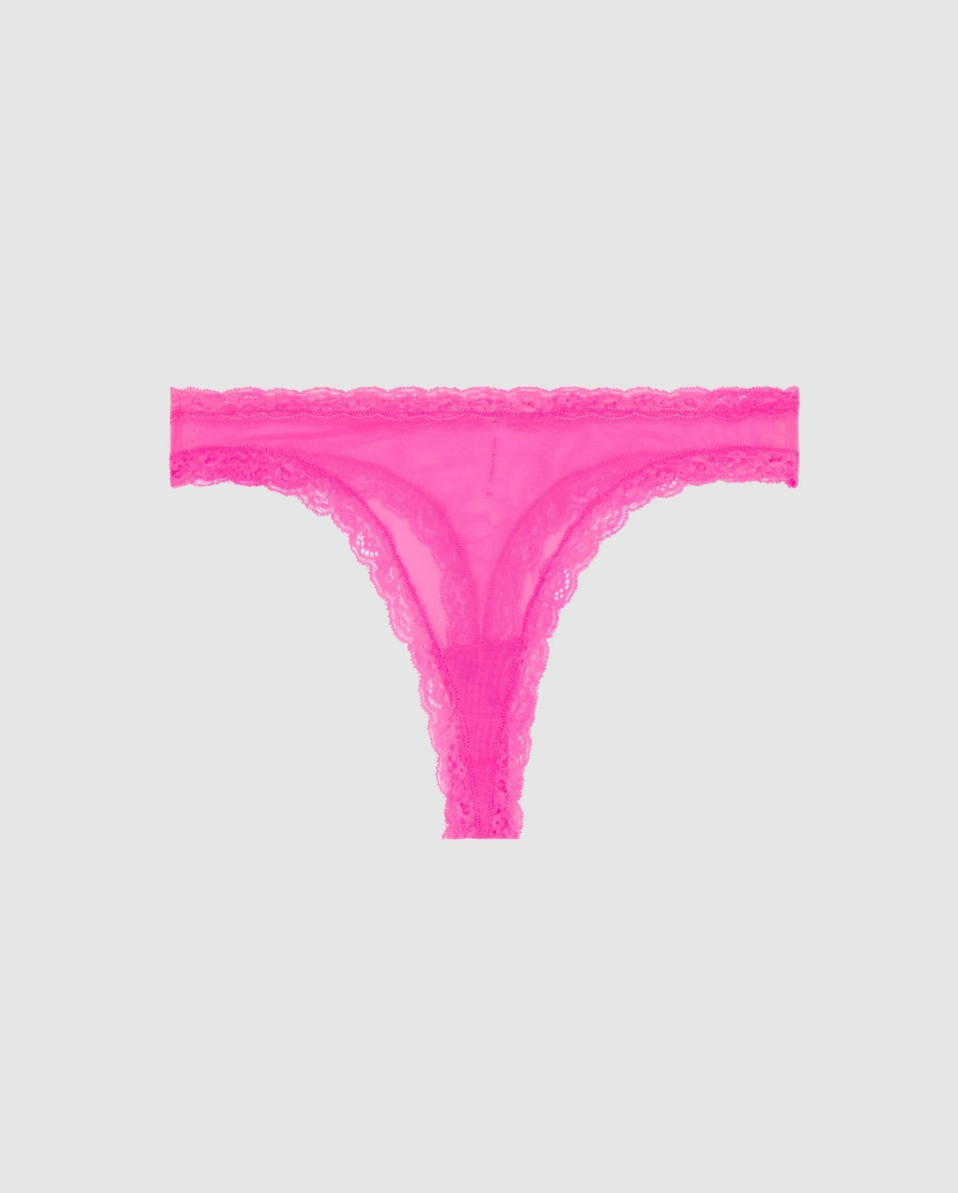 Mesh Lace Trim Thong Neon Pink