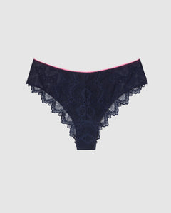 Lace Cheeky Navy Blue/Neon Pink