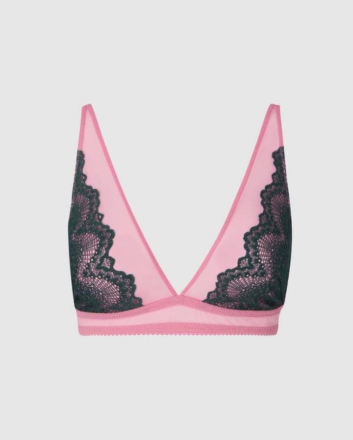 Lace Plunge Bralette Pine Green/Candy Pink