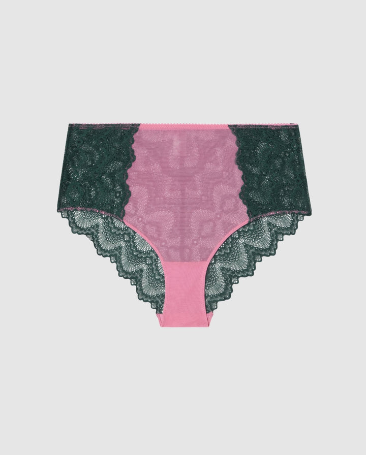 Lace Highwaist Briefs Pine Green/Candy Pink