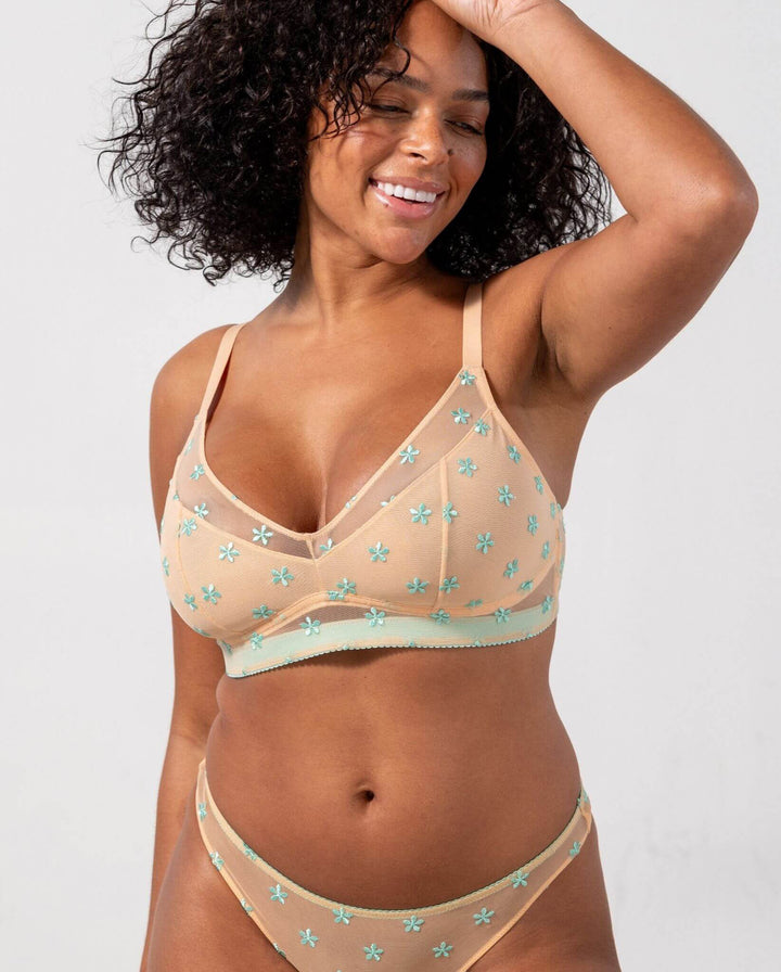 Mesh Support Bra Peach/Turquoise