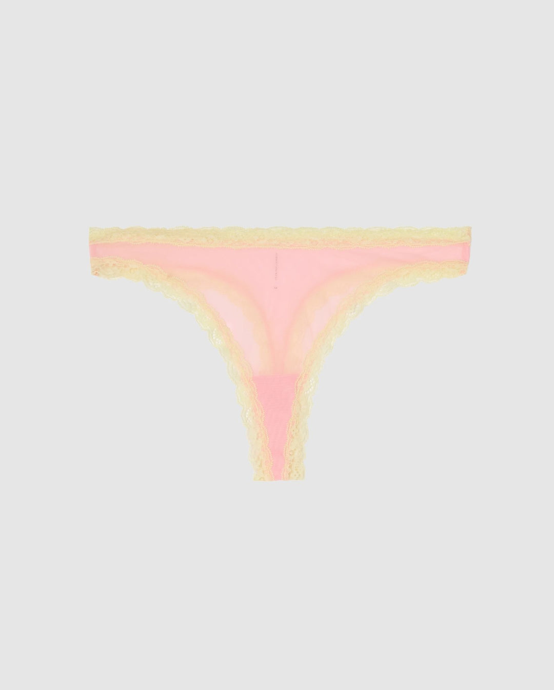 Mesh Lace Trim Thong Powder Pink/Light Yellow