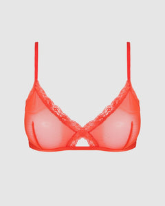 Mesh Lace Trim Triangle Bralette Fiery Red