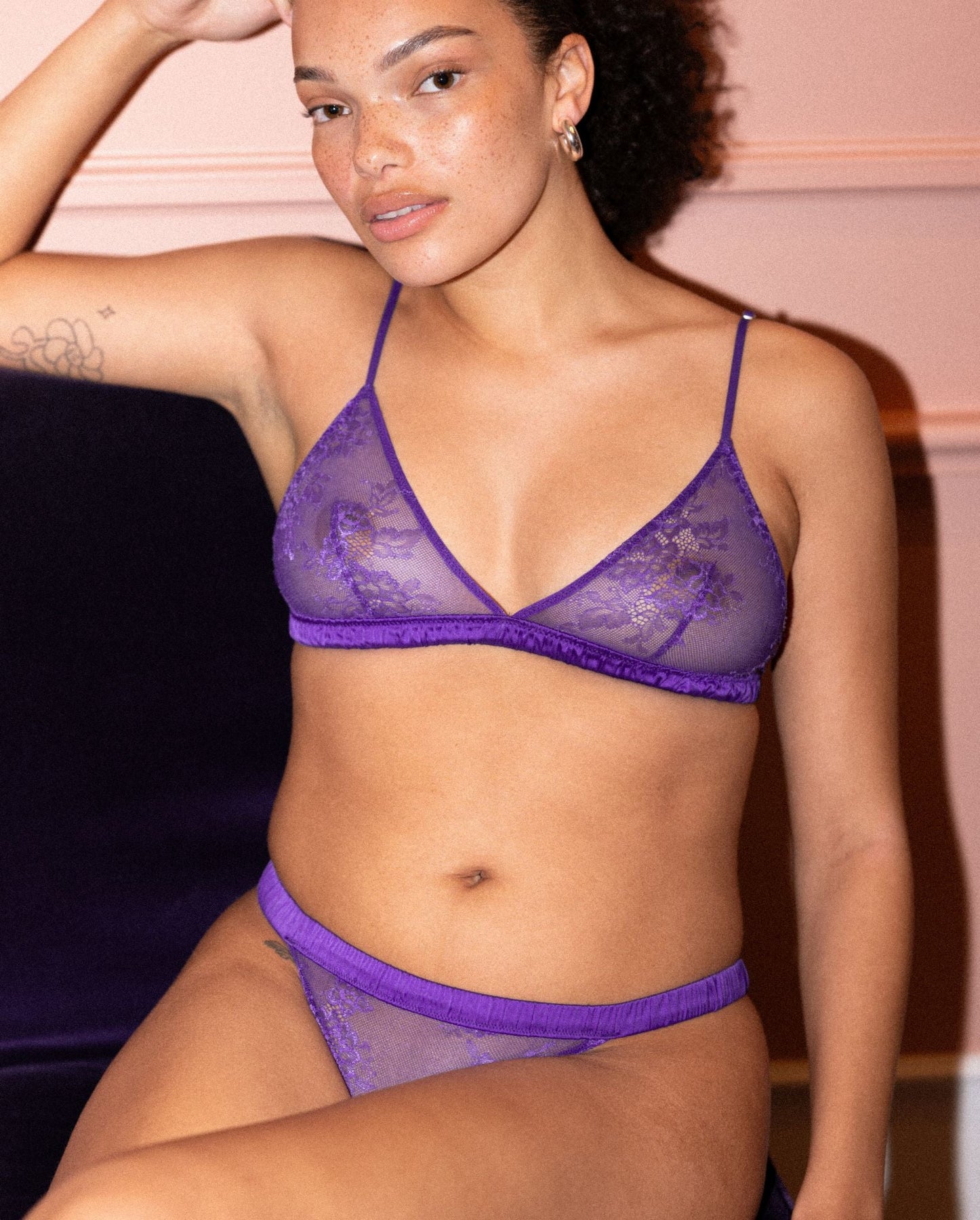 Out From Under Iszora Satin & Lace Triangle Bralette In Purple,at
