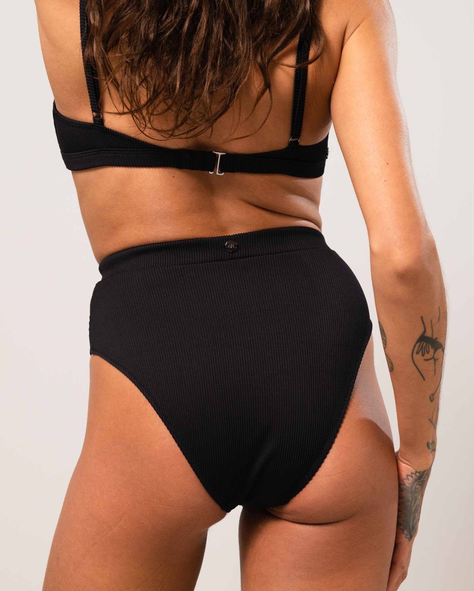 Black ribbed store high waisted bikini