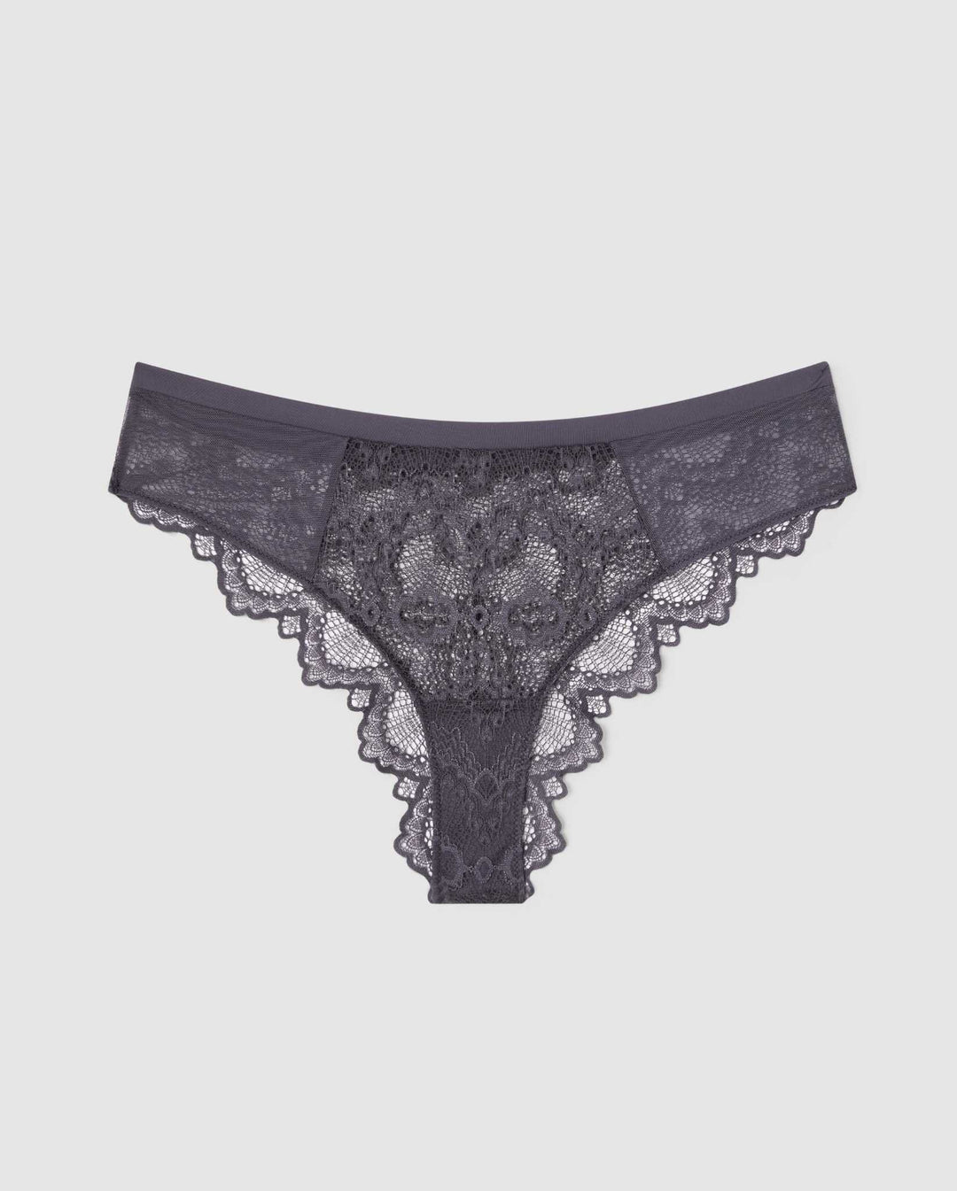 Grey and white lacy knickers with period stains – buymyknickers