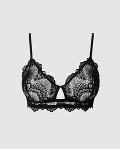 Lace Cut-Out Triangle Bralette Black