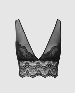 Lace Mesh Plunge Bralette Top Black