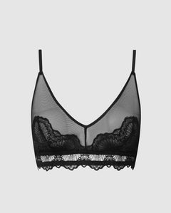 Lace Mesh Triangle Bralette Black