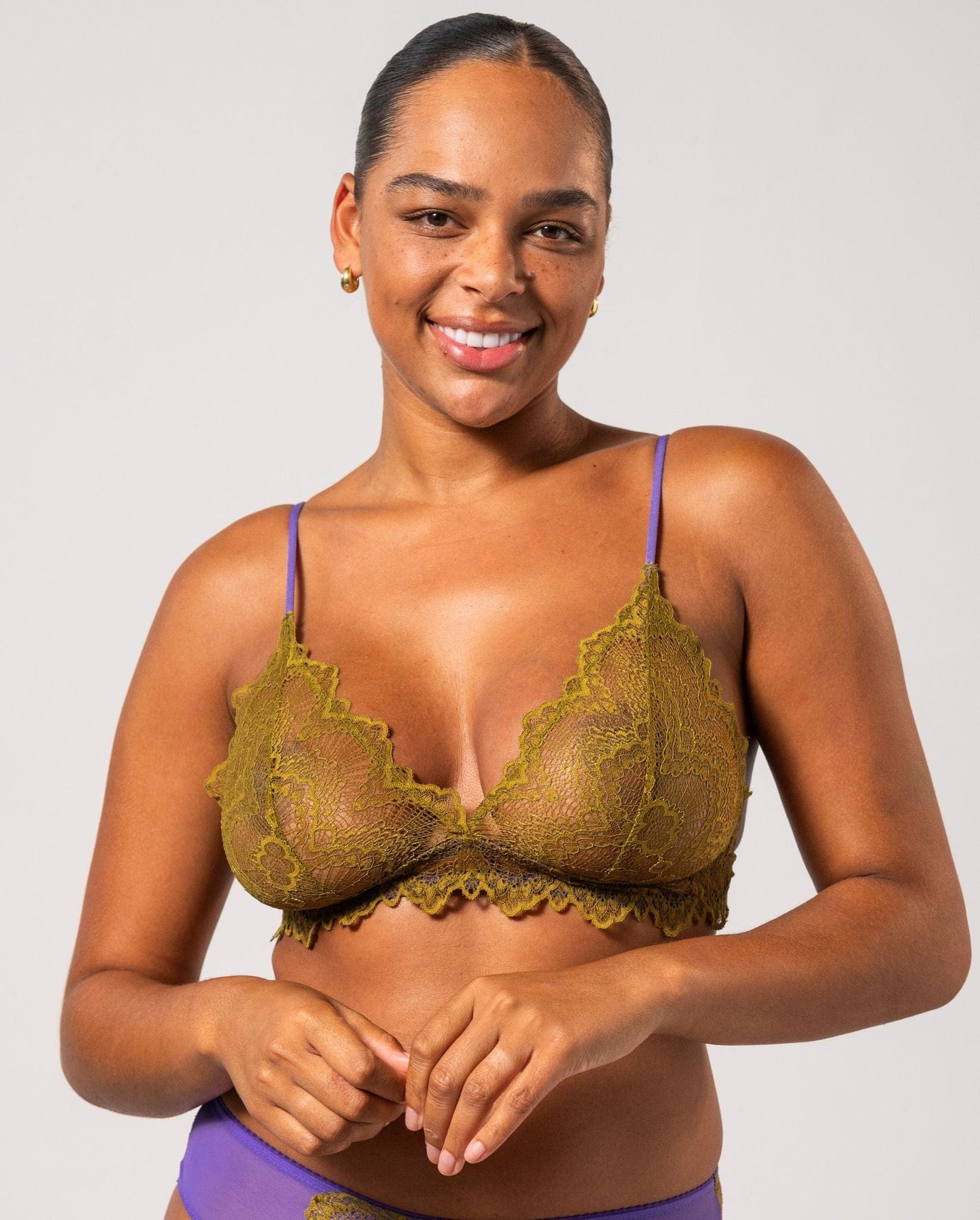 BKEssentials Sheer Lace Lined Bralette - Women's Intimates in Olive