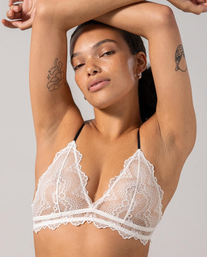 Lace Triangle Bralette White/Black