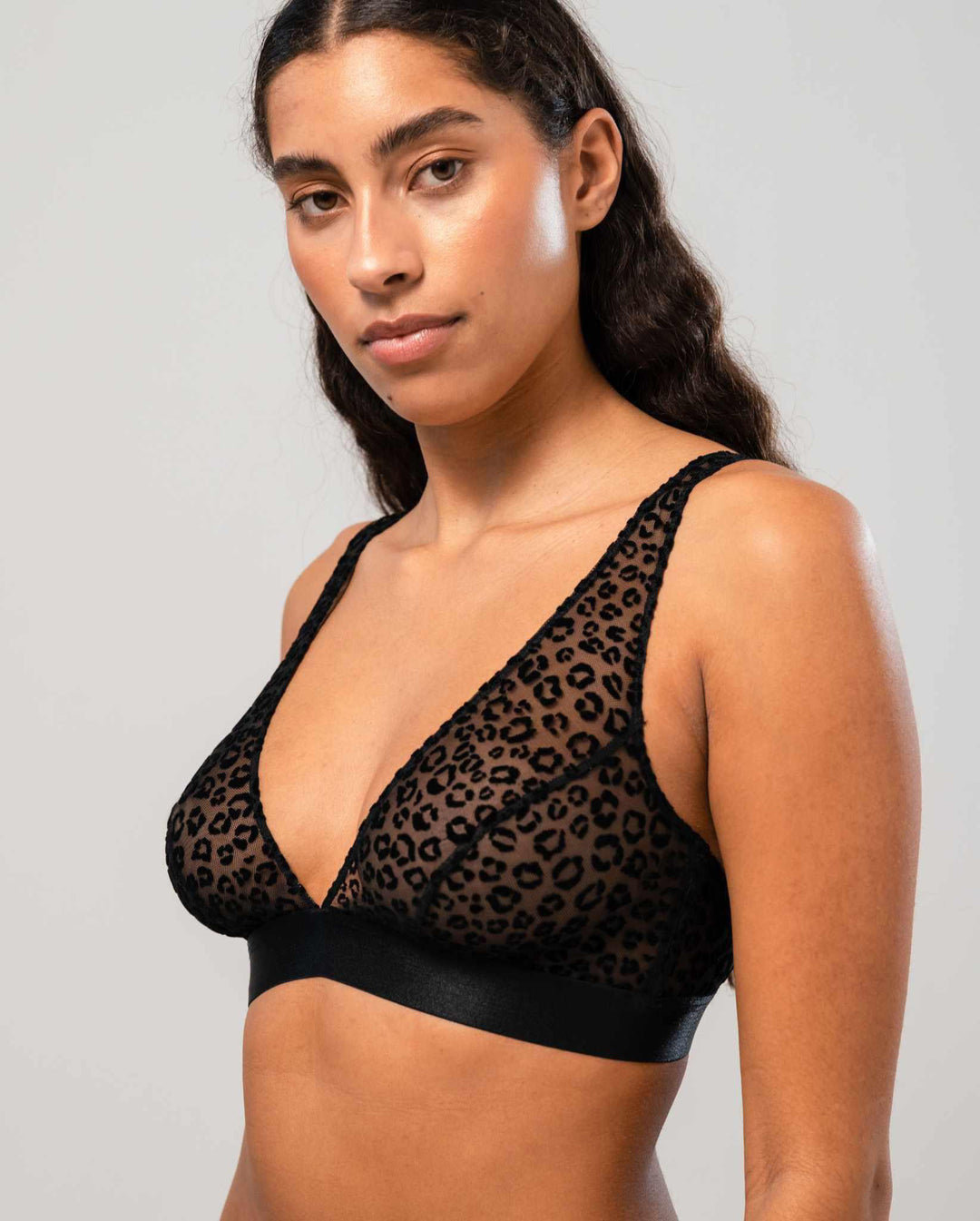 Mesh Plunge Bralette Black Leopard