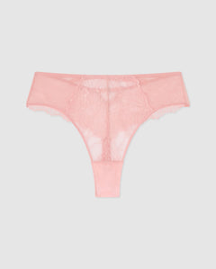 Lace Mesh Strappy Highwaist Thong Powder Pink