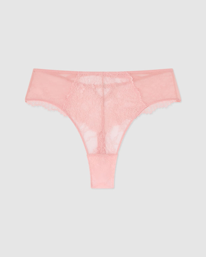 Lace Mesh Strappy Highwaist Thong Powder Pink