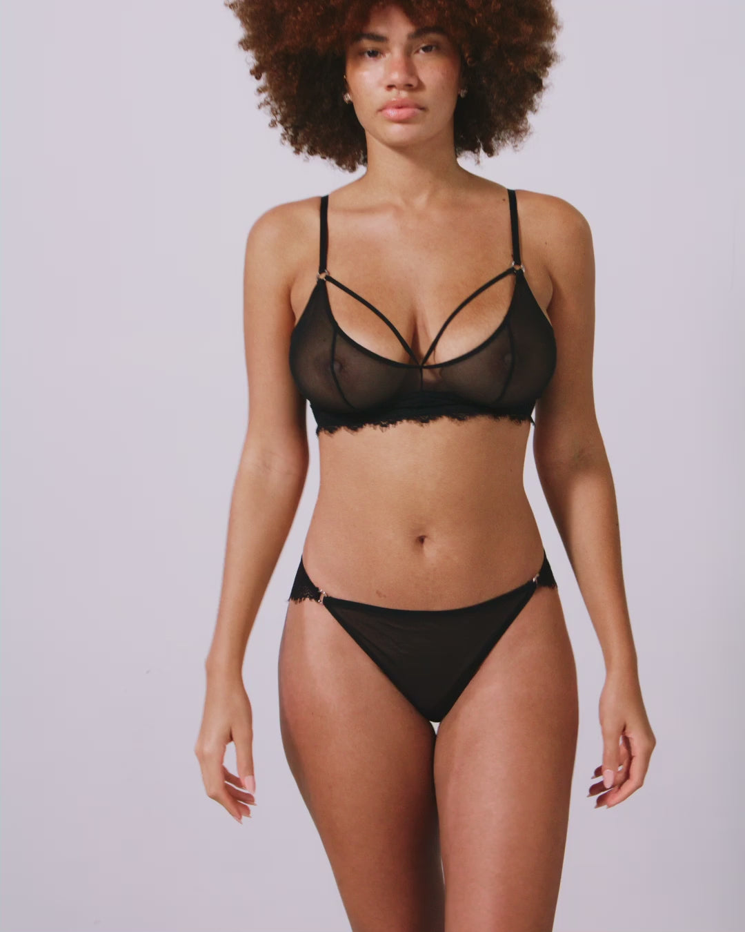 Lace Mesh Strappy Demi Bra Black