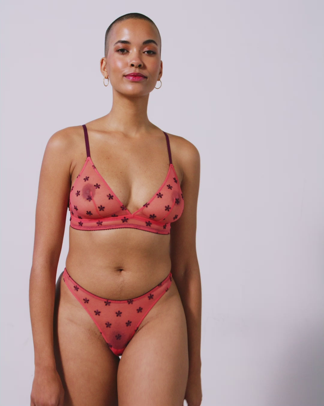 Mesh Triangle Bralette Coral/Cherry