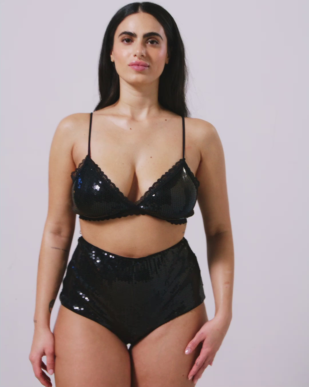 Sequin Mesh Triangle Bralette Black