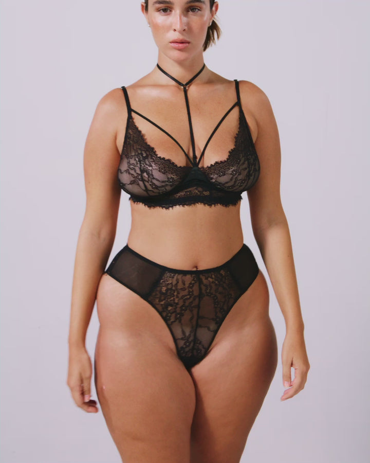 Lace Strappy Triangle Bralette Black