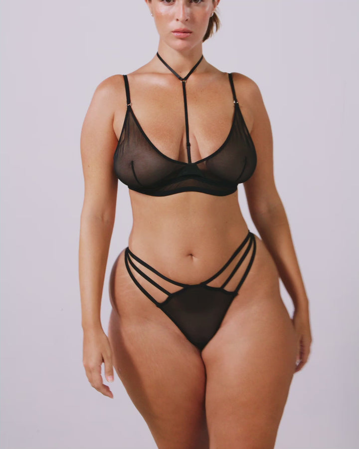 Mesh Strappy Thong Black