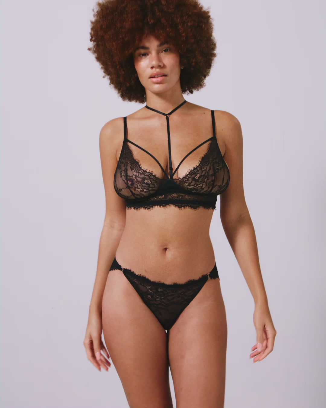 Lace Strappy Triangle Bralette Black