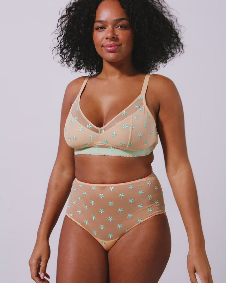 Mesh Support Bra Peach/Turquoise