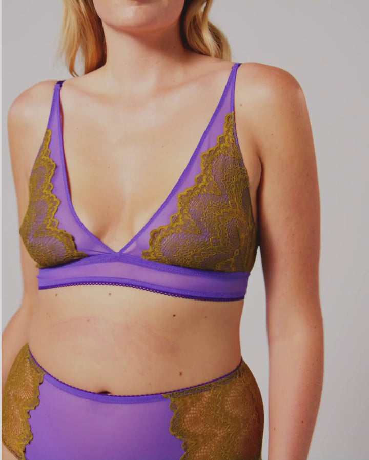 Lace Plunge Bralette Olive/Lavender