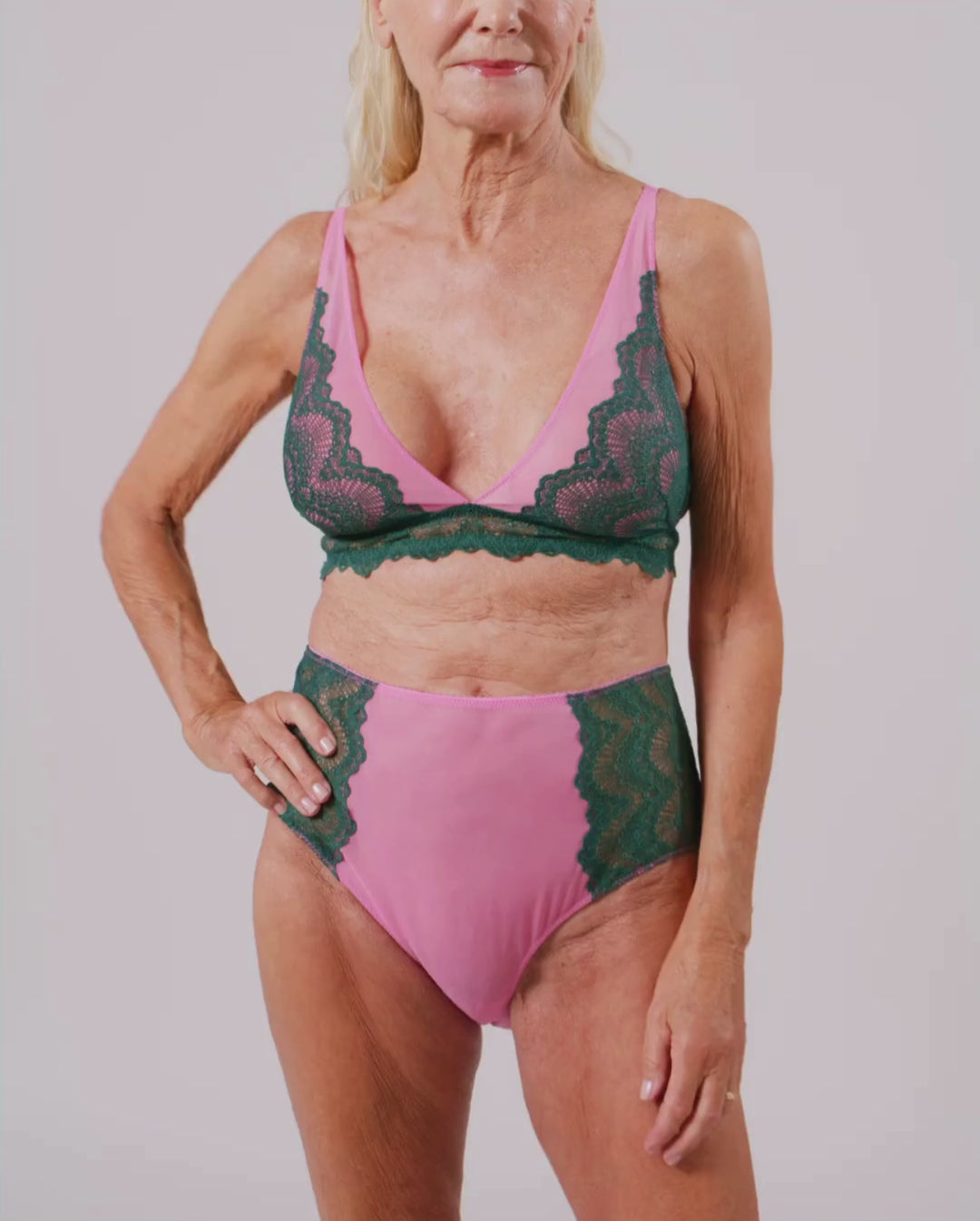 Lace Plunge Bralette Pine/GreenCandy Pink