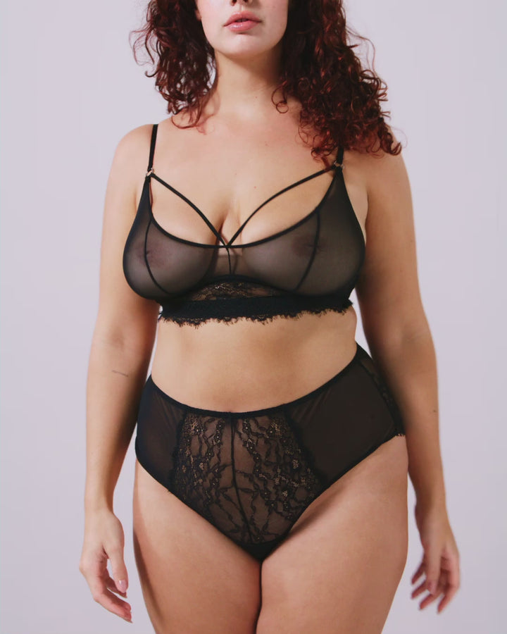 Lace Mesh Strappy Demi Bra Black