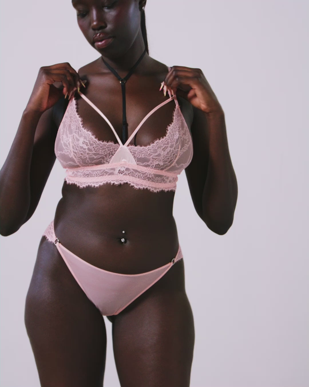 Lace Mesh Tanga Briefs Powder Pink