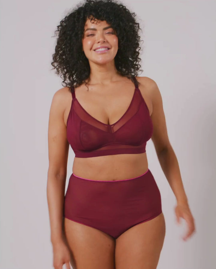 Mesh Highwaist Briefs Burgundy/Neon Pink