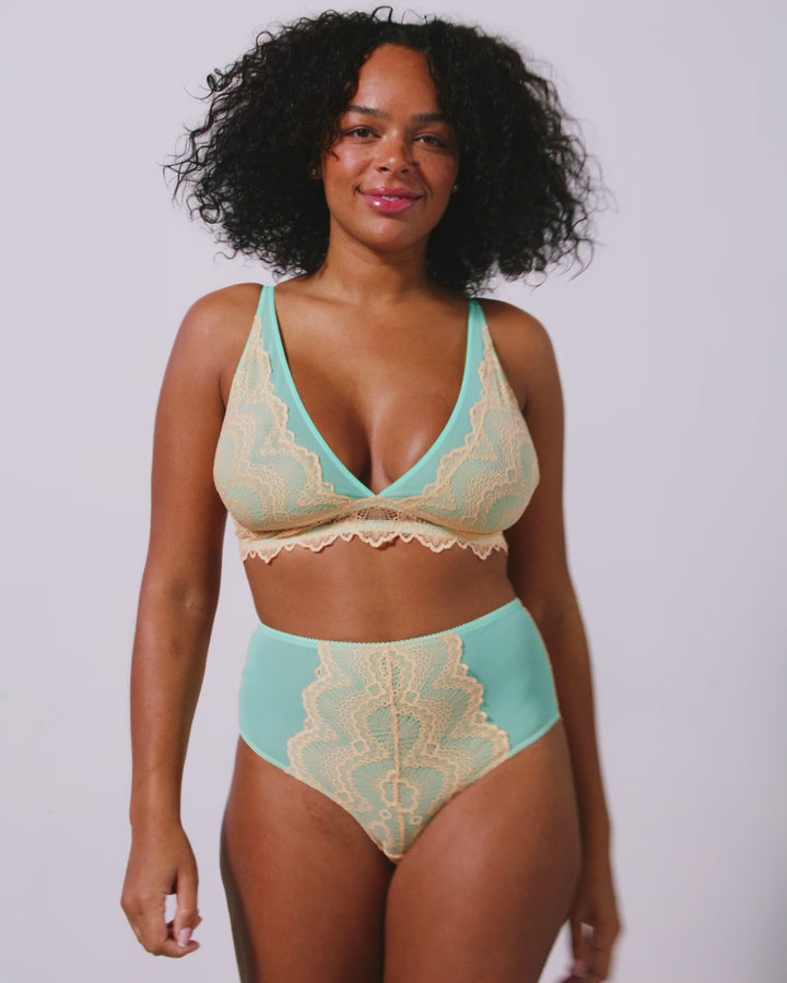 Lace Plunge Bralette Peach/Turquoise