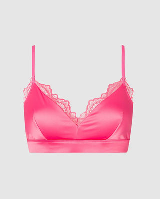STRETCH SATIN LACE TRIANGLE BRALETTE | NEON ORCHID